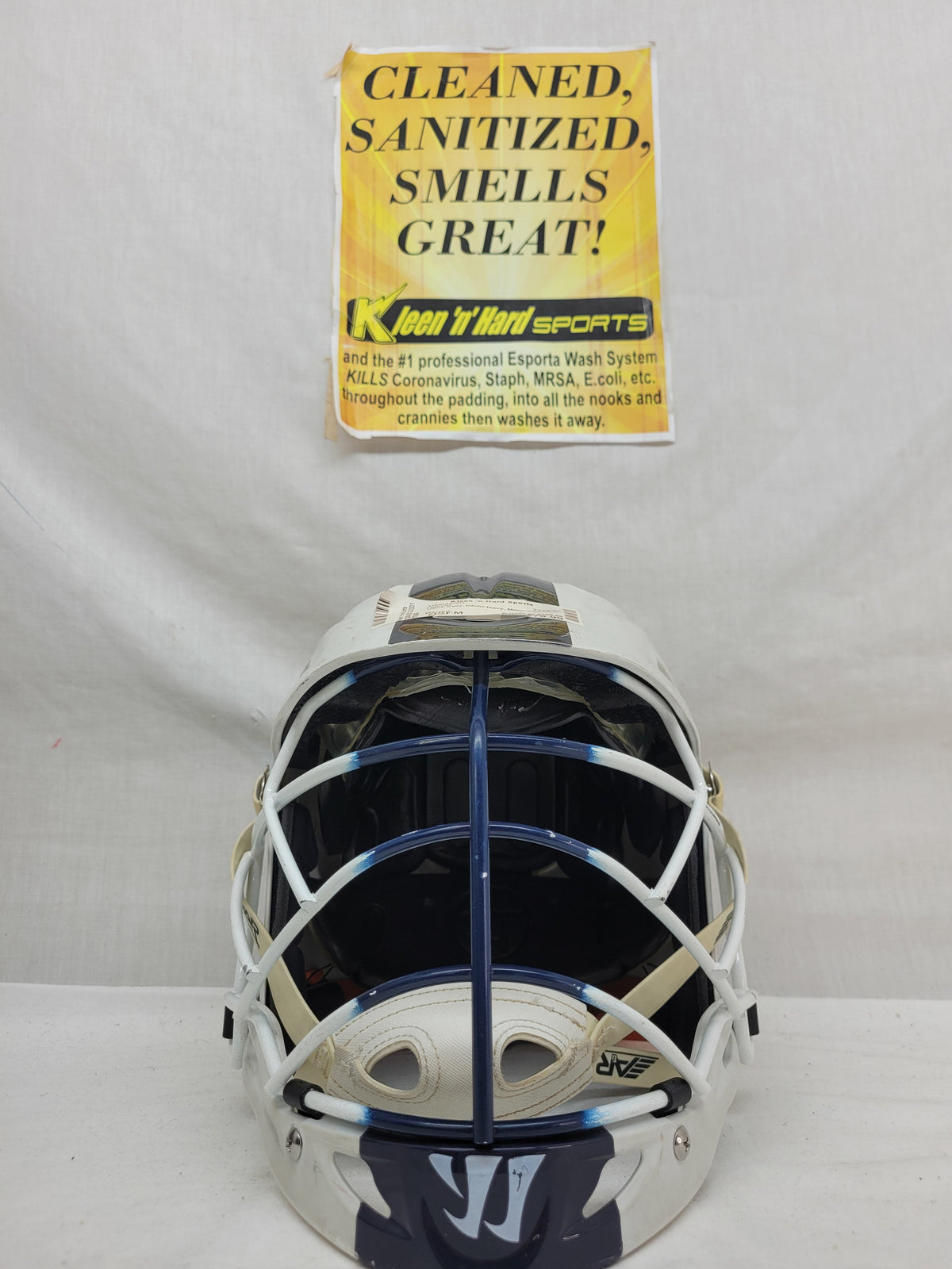 Used Warrior EVO Size OSFM White-Navy Mens Lacrosse Helmet