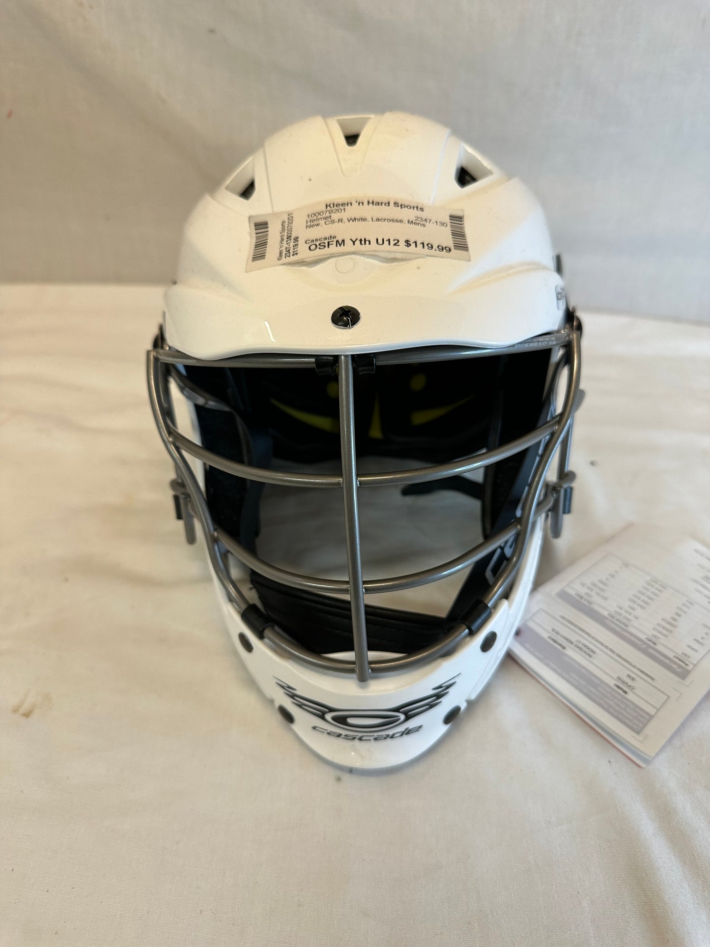 New Cascade CS-R Size OSFM Yth U12 White Yth Lacrosse Helmet