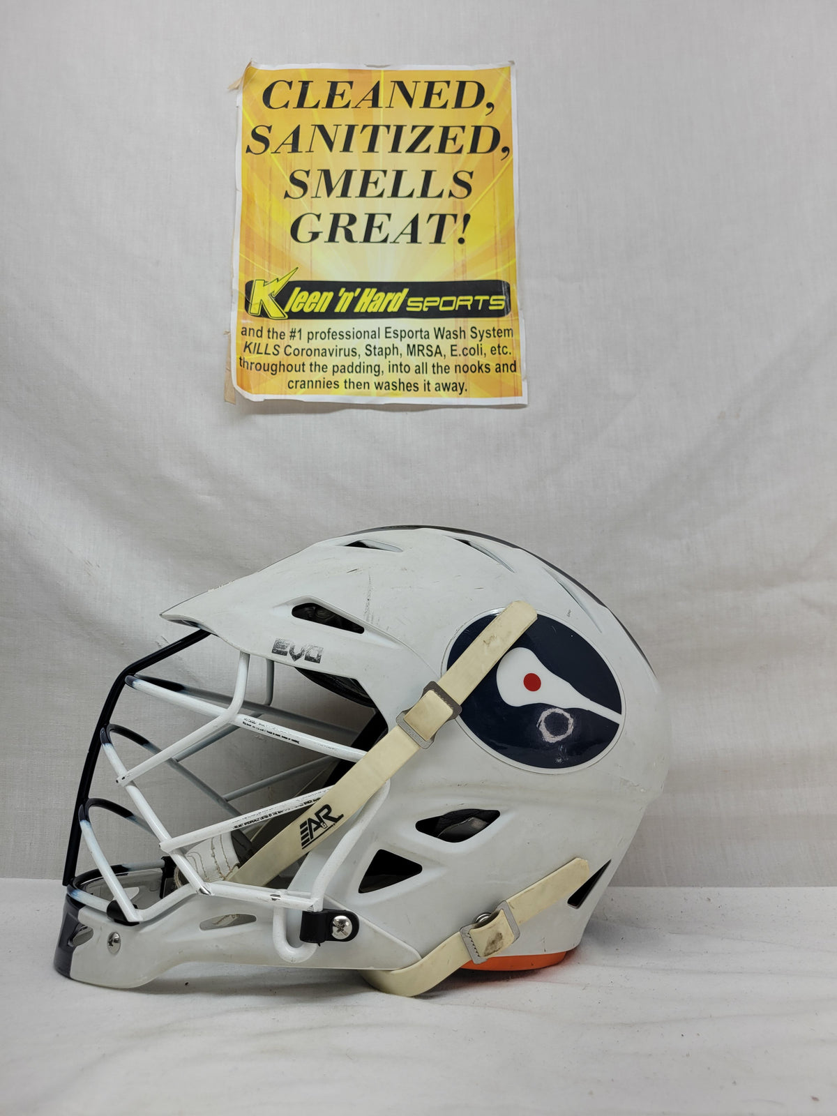 Used Warrior EVO Size OSFM White-Navy Mens Lacrosse Helmet