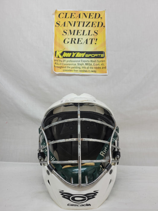 Used Cascade Pro7 Size S/M White/Green Lacrosse Helmet