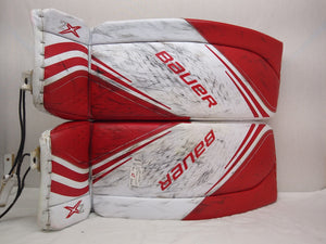 Used Bauer 2X Size SR S White/Red Hockey Goalie Goalie Leg Pads