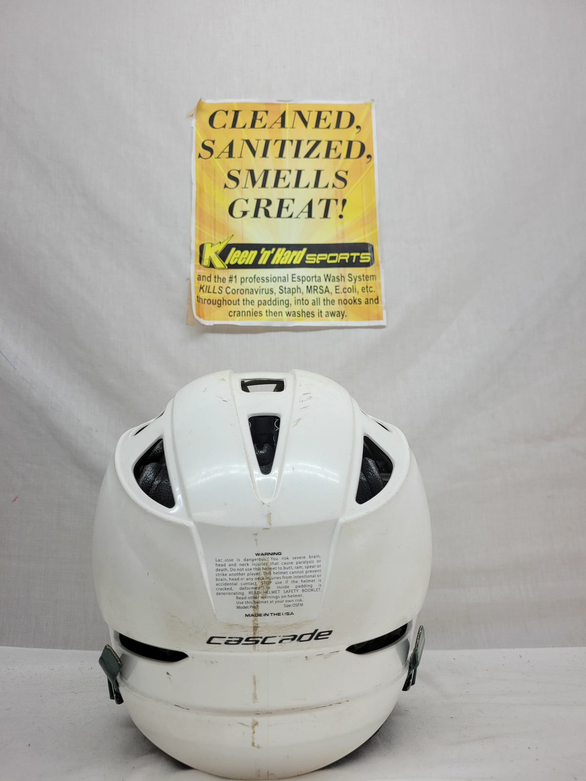 Used Cascade Pro7 Size S/M White/Green Lacrosse Helmet